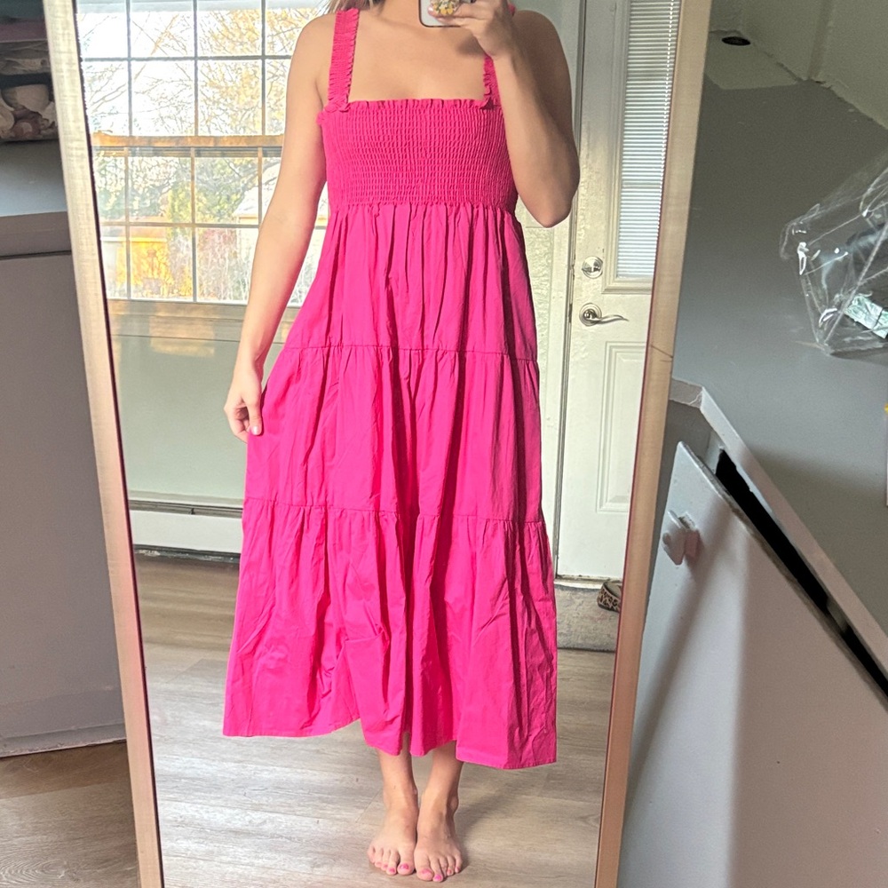 Bright Hot Pink Smocked Maxi Dress